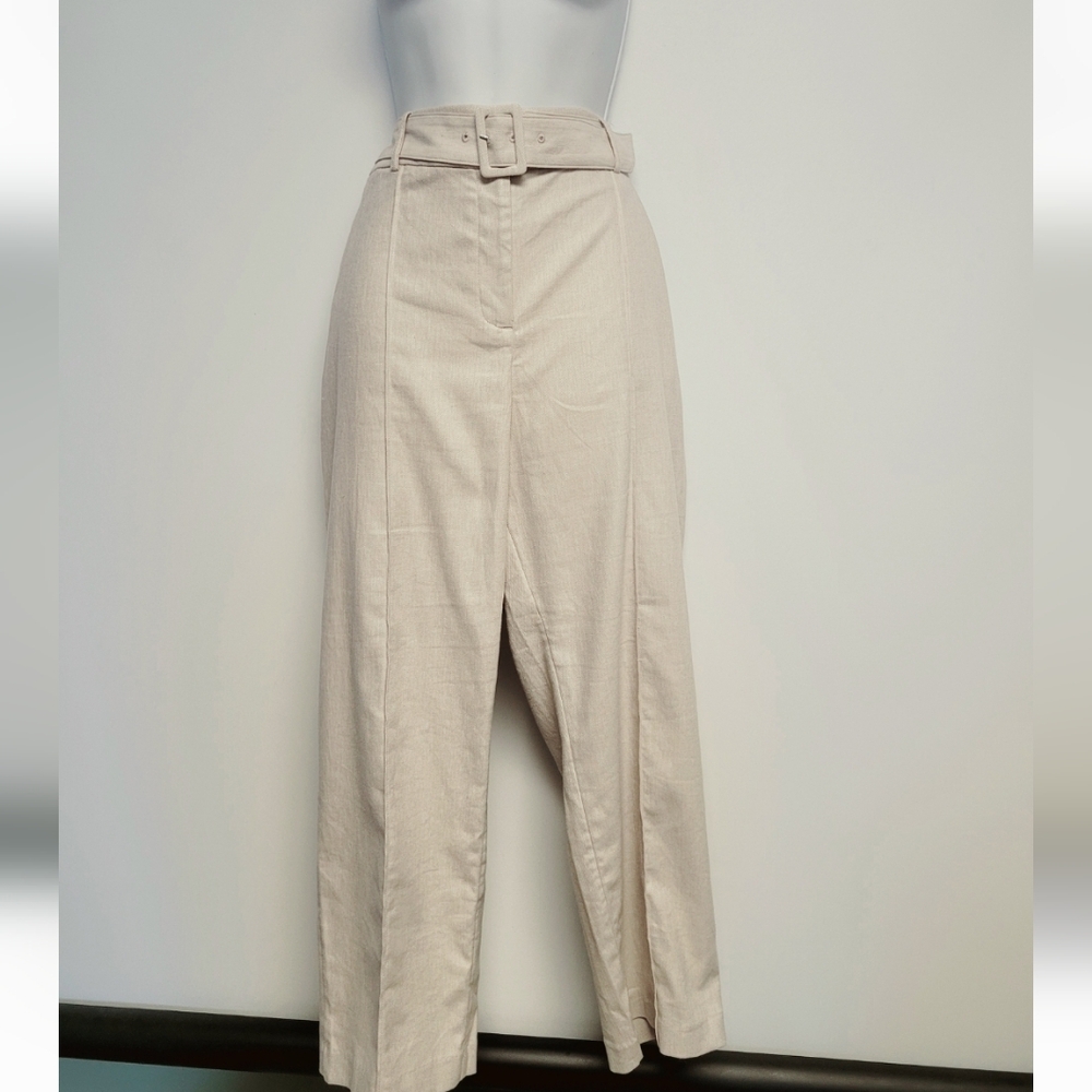 Loft Linen Blend Cropped Mid Rise Belted Pants